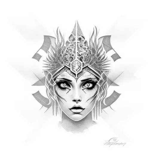 "Jeanne" written in gothic, with flames and tribal motives around tattoo design idea