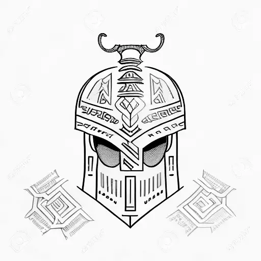 A minimalist tattoo of a gladiator helmet adorned with Hebrew calligraphy, symbolizing the client's passion for the movie Gladiator and their fascination with the Hebrew language. tattoo design idea