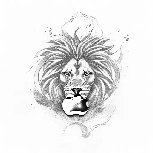 An apple transforming into a gaming console with lion paws as controllers tattoo design idea