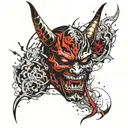 oni demon mask split in half tattoo design idea