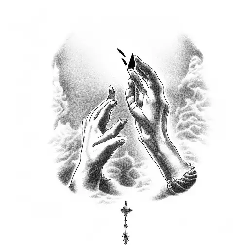 creation of adam and passing a joint one hand to the other one tattoo design idea