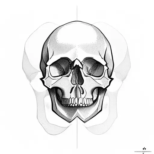 Skull without jaw with a 45 degree angle looking left tattoo design idea