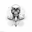 Skull without jaw with a 45 degree angle looking left tattoo design idea