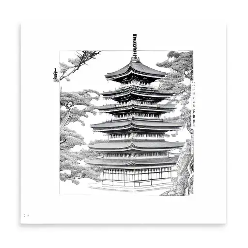 Japanese buildings tattoo design idea