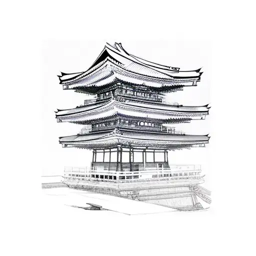 Japanese buildings tattoo design idea