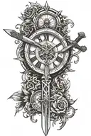 double edge sword turned into a clock face tattoo design idea
