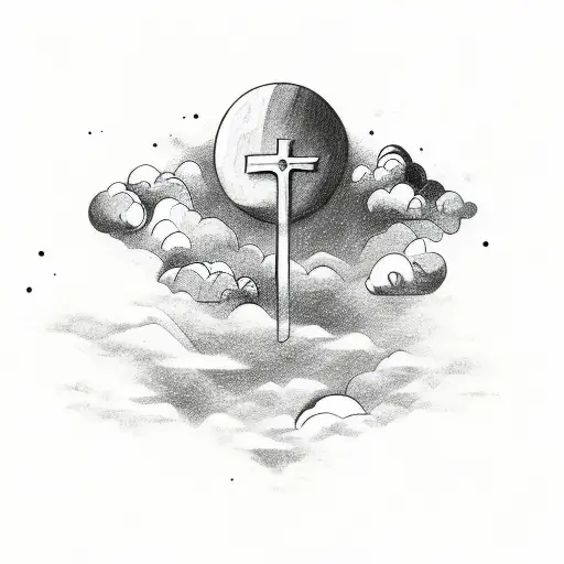 spaced clouds around a cross tattoo design idea