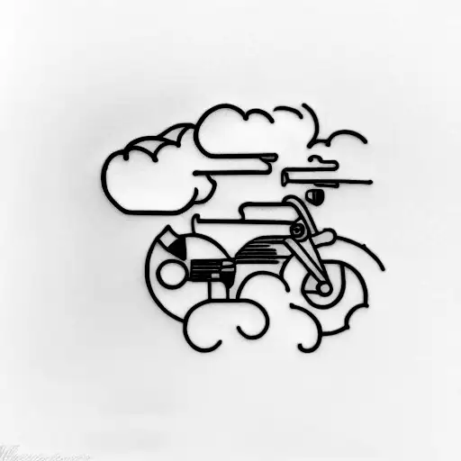 A minimalist tattoo of a car and bike merging into one, with clouds and a sunset in the background, symbolizing the client's love for both vehicles and the beauty of nature tattoo design idea