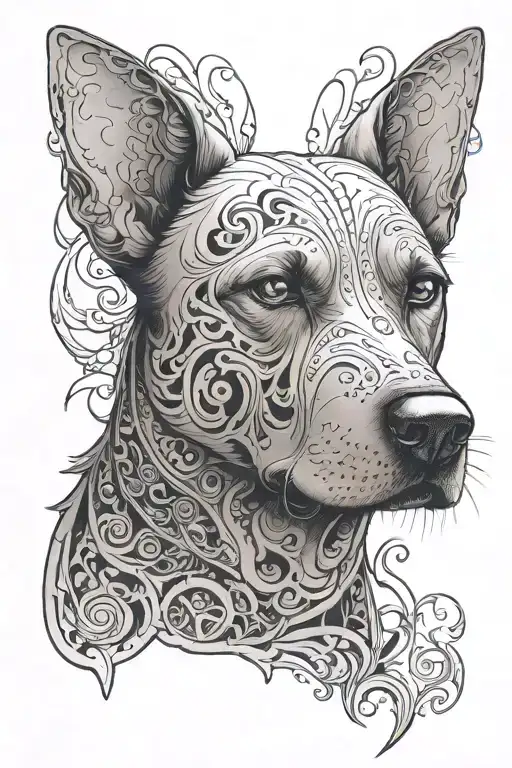 zero ghost dog with section for quote incorporated tattoo design idea