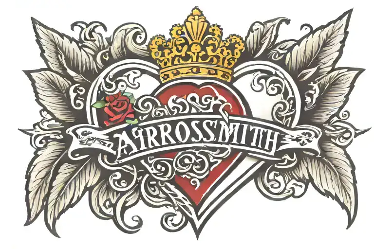 aerosmith logo with heart and crown  tattoo design idea