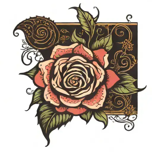 rose and henna inspired patterns tattoo design idea