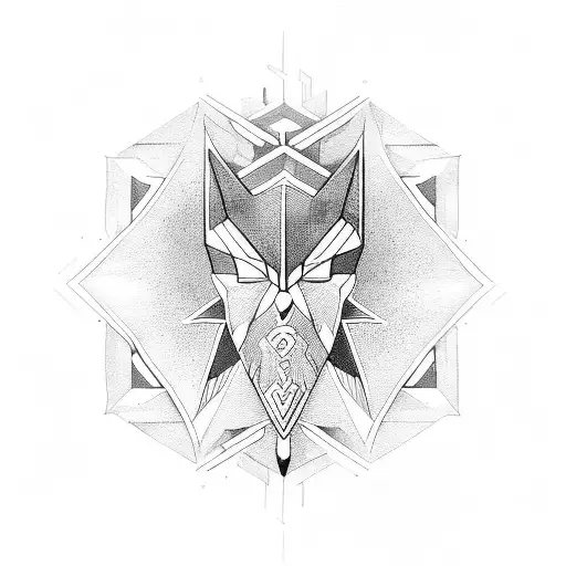 Geometric design incorporating symbols of justice and church tattoo design idea
