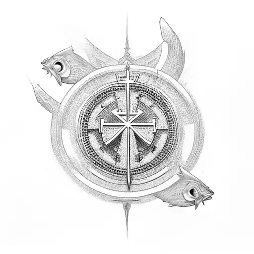 Christian Cross with something to do with fishing tattoo design idea