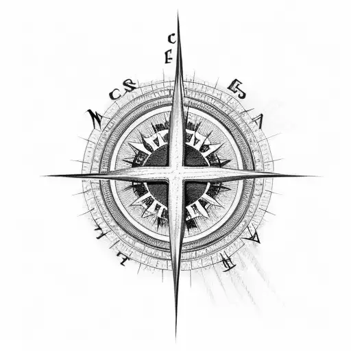 Christian Cross with a compass tattoo design idea