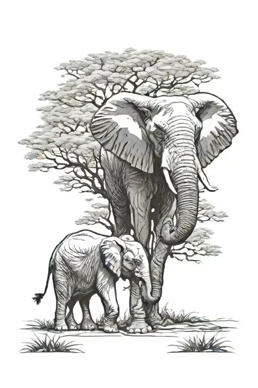 african elephant and jacaranda tree tattoo design idea