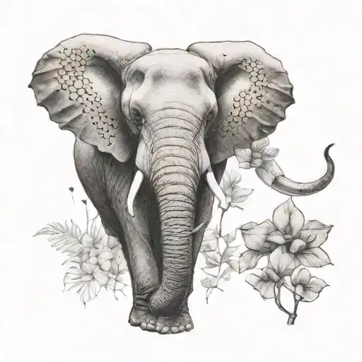 african elephant and jacaranda flower tattoo design idea
