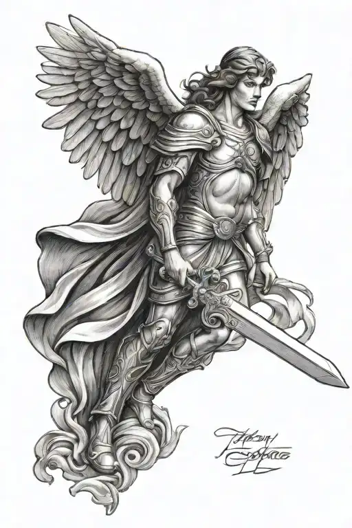 guardian angel holding a sword tattoo design idea