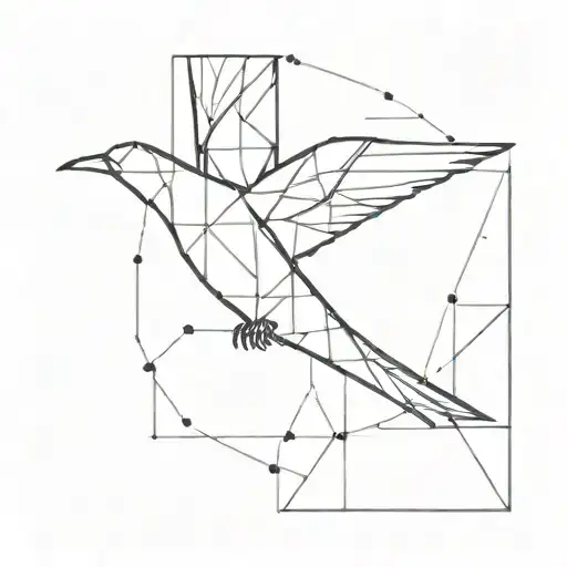 Create a minimalistic tattoo design for a man, combining geometric shapes with a dove motif to represent his occupation and love for simplicity in design. tattoo design idea