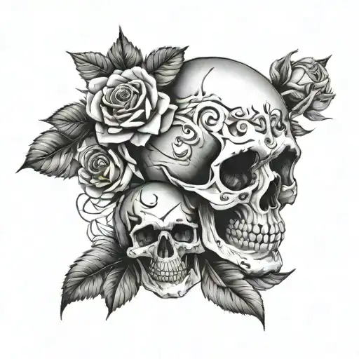 Skull, roses, and diamond tattoo design idea