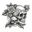 Skull, roses, and diamond tattoo design idea