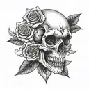 Skull, roses, and diamond tattoo design idea