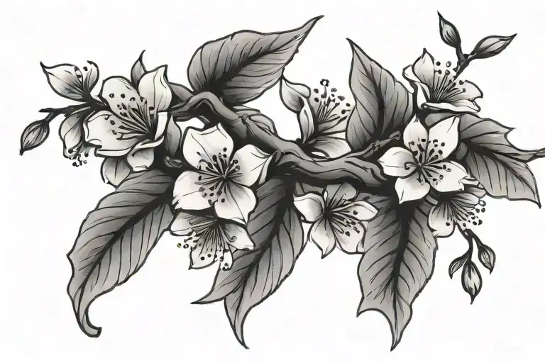 cherry Blossom branch intertwined hearts tattoo design idea