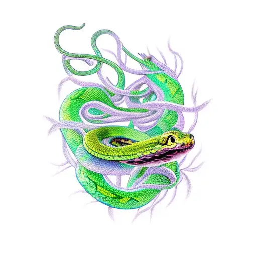 snake with leafy vines and sword tattoo design idea