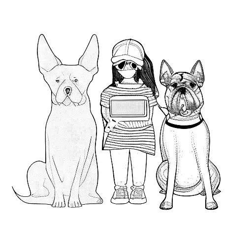 a girl with a backpack and two dogs tattoo design idea