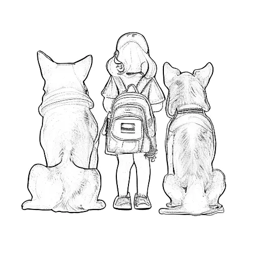 a girl with a backpack and two dogs tattoo design idea