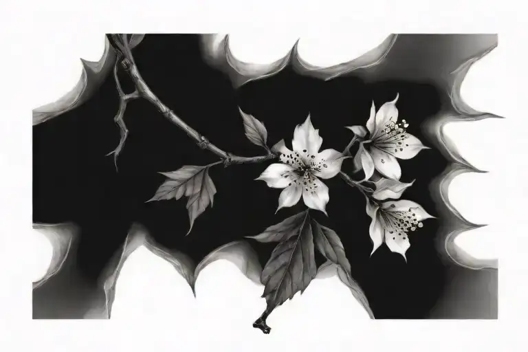 cherry blossoms and a maple leaf intertwined tattoo design idea