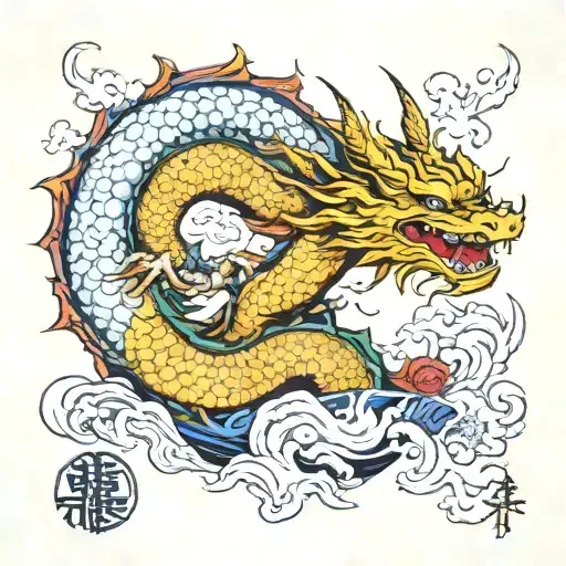 the god hold on hands earth, dragon come tattoo design idea
