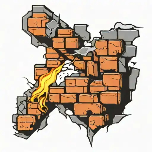 brick wall being torn tattoo design idea