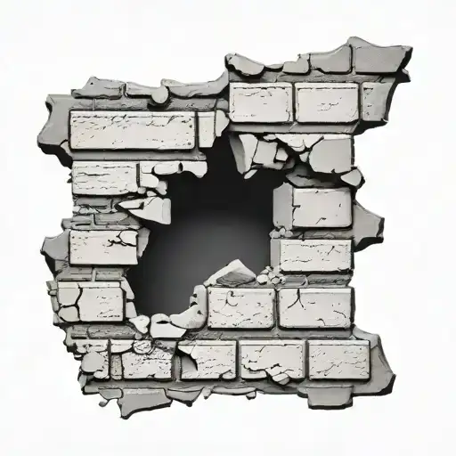 brick wall being torn skin tattoo design idea