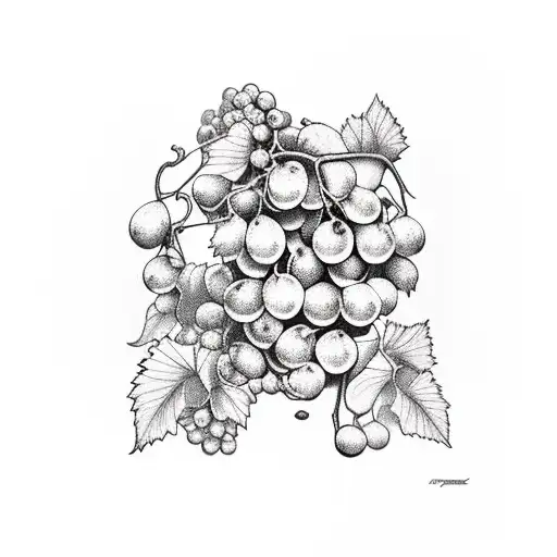 retro train and grapes tattoo design idea