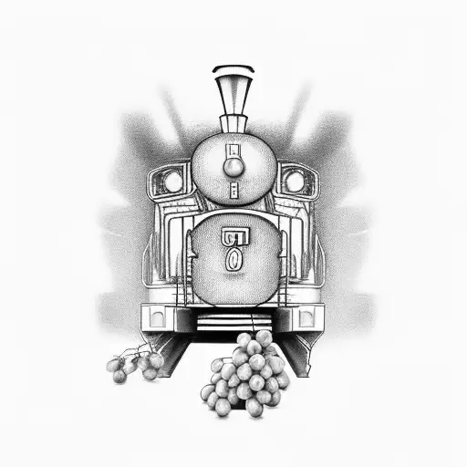 retro train and grapes tattoo design idea