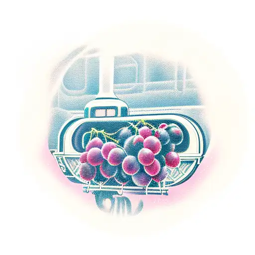 retro train and grapes tattoo design idea