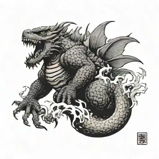 godzilla destroying tattoo design idea
