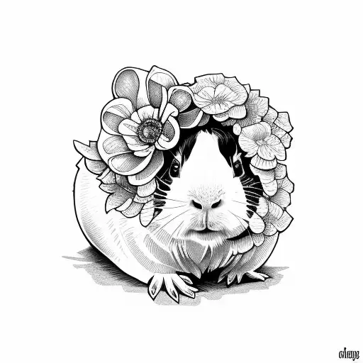 guinea pig with a flower in his hand tattoo design idea