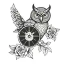 owl digital clock flower tattoo design idea