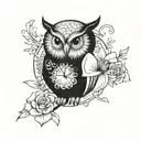 owl digital clock flower tattoo design idea