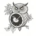 owl digital clock flower tattoo design idea