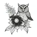 owl digital clock flower tattoo design idea