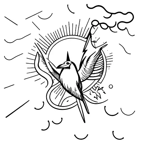 A minimalist tattoo of a crow holding a Greek mythology-inspired lightning bolt tattoo design idea