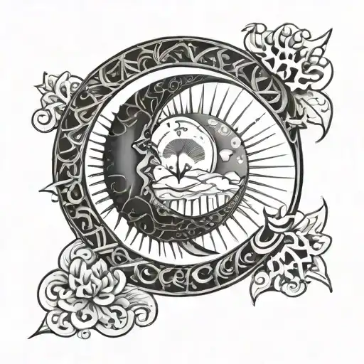 crescent moon + half sun tattoo design idea