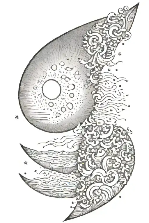 half sun half moon merging together tattoo design idea