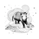 A tapir standing on a geological formation surrounded by swirling waves tattoo design idea
