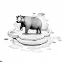 A tapir standing on a geological formation surrounded by swirling waves tattoo design idea
