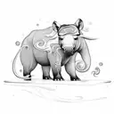 A tapir standing on a geological formation surrounded by swirling waves tattoo design idea
