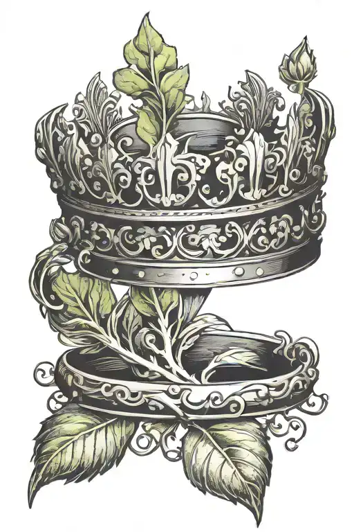   A minimalistic crown with a sprout growing from it symbolizing leadership, abundance, and growth tattoo design idea