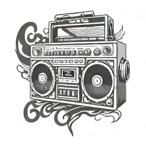 boombox playing 90s hits with Hip Hop written underneath tattoo design idea